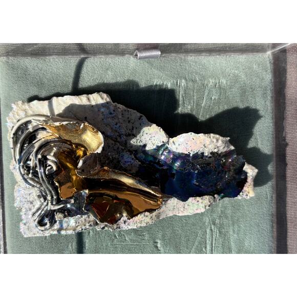 Amy Lacombe Vitage Abstract Ceramic Clay Brooch Jewelry 80'-90' 24K Gold - Picture 1 of 4